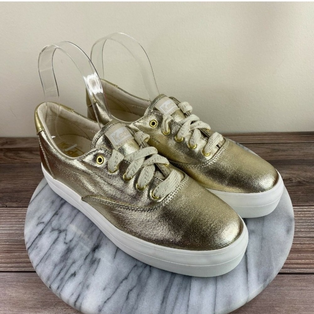 NEW Keds Rise Met Twill Gold Lace Up Casual Sneakers Womens Size 7